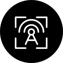 simbolo del contorno del bersaglio wireless in un cerchio icona