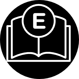 symbole d'interface de contour de livre e dans un cercle Icône