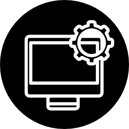 Computer setting outline interface symbol in a circle icon