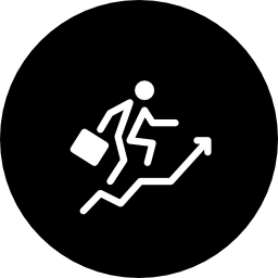 Businessman with ascending arrow stair in a circle icon