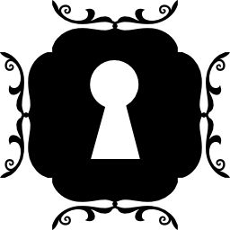 Keyhole in a square shape with rounded ornaments around icon