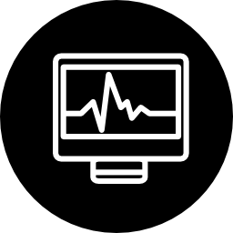 computergrafik auf einem monitorumriss-symbol in einem kreis für schnittstelle icon