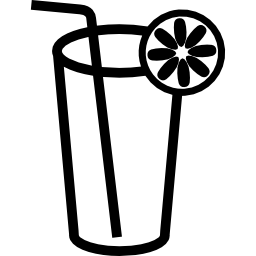 Drink glass outline with lemon slice and straw icon