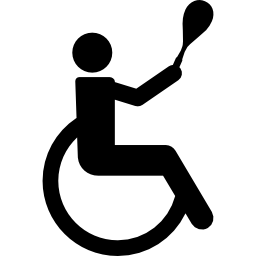 prática de tênis paralímpico por uma pessoa em cadeira de rodas Ícone