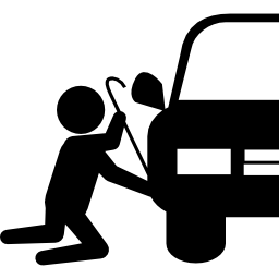 Robber silhouette trying to steal car part icon