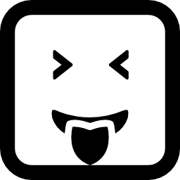 kwadratowa twarz emotikon z językiem z ust i zamkniętymi oczami ikona