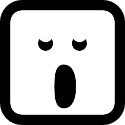 Зевающее лицо смайлика в закругленном квадрате с открытым овальным ртом и закрытыми маленькими глазами иконка