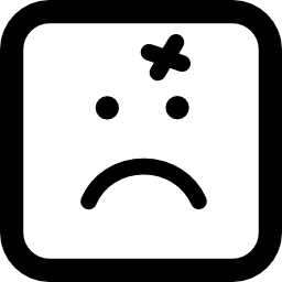gewonden kruis op emoticon droevig gezicht van afgeronde vierkante vorm icoon
