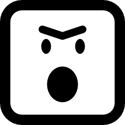 Злой смайлик с открытым ртом в округлых квадратных очертаниях иконка
