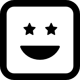 Smiling happy emoticon square face with eyes like stars icon