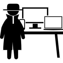 Criminal with stolen computers icon