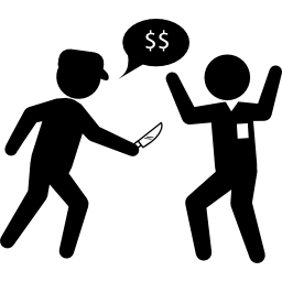 Criminal with a knife attacking a person asking for money icon