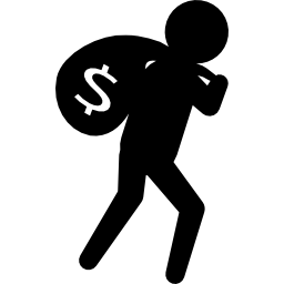 criminal con bolsa de dinero en la espalda icono