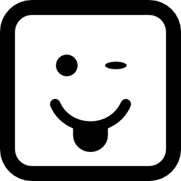 knipogende emoticon met tong uit de mond en vierkante gezichtsvorm icoon