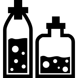 dos botellas de vidrio con líquido. icono