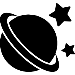Saturn black shape with stars around icon
