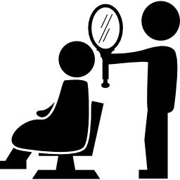 parrucchiere che mostra uno specchio al cliente icona
