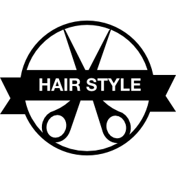 Hair style badge with a scissor and banner icon
