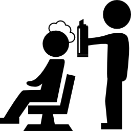 Hairdresser covering client head with foam icon