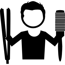 Hairdresser with tools for hair in his hands icon