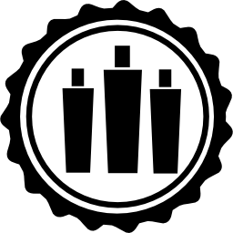círculo de crachá de salão de cabeleireiro com três garrafas Ícone