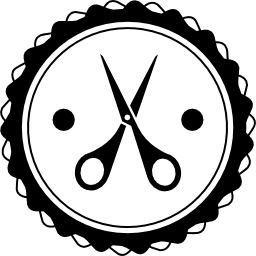 tijeras en una insignia de peluquería icono