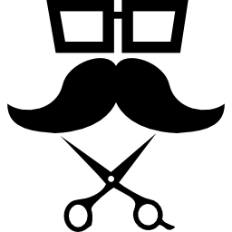 Hairdresser eyeglasses mustache and scissors icon