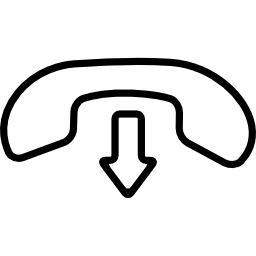 símbolo de interfaz de llamada colgante de un auricular y una flecha apuntando hacia abajo icono