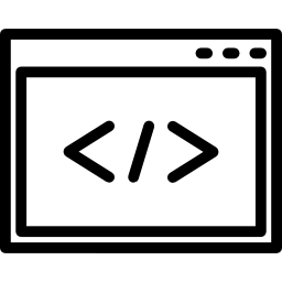 Окно браузера со знаками кода в круге иконка
