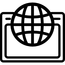 World grid with open browser in a circle icon