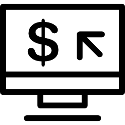 Символ наличных денег компьютер в круге иконка