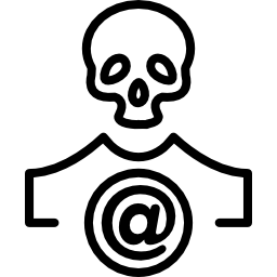 schedelomtrek met arroba-teken in een cirkel icoon