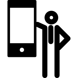 persoon met een mobiele telefoon in een cirkel icoon