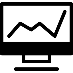 gráfico de linha em um monitor de computador em um círculo Ícone