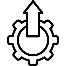 símbolo de configuración con flecha hacia arriba en un círculo icono