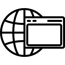 World grid and a browser window inside a circle icon