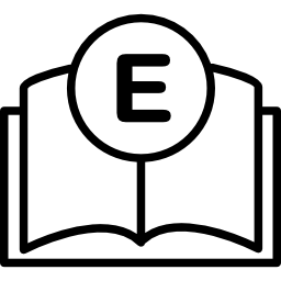 symbole d'interface de contour de livre e dans un cercle Icône