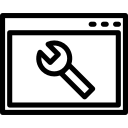 interfaz de configuración del navegador símbolo circular de una llave inglesa en un contorno de ventana dentro de un círculo icono