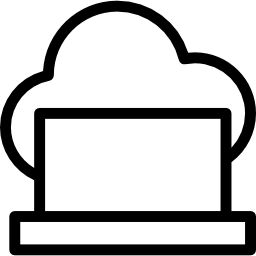 computer portatile sul simbolo del contorno sottile della nuvola in un cerchio icona