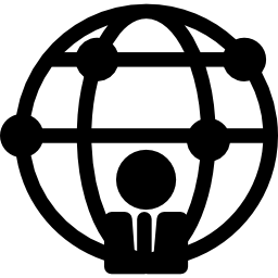 persona davanti alla griglia del mondo all'interno di un cerchio icona