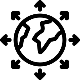 wereldbol omgeven door pijlen cirkel icoon