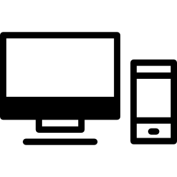 Monitor and cellphone outlines in a circle icon
