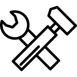 Wrench and hammer tools thin outline symbol inside a circle icon