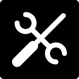 moersleutel en schroevendraaier overzichtssymbool in een vierkante en cirkelvorm icoon