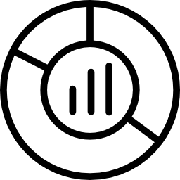 grafica circolare a torta con barre nella parte centrale contorno sottile del simbolo all'interno di un cerchio icona