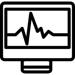 computer grafica su un simbolo di contorno del monitor in un cerchio per l'interfaccia icona