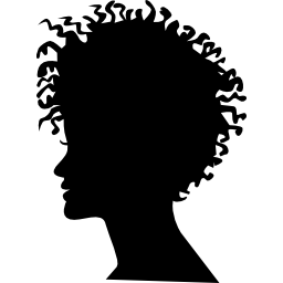 Силуэт головы женщины с короткими завитыми волосами иконка