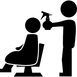 coiffeur avec vaporisateur derrière le client du salon Icône