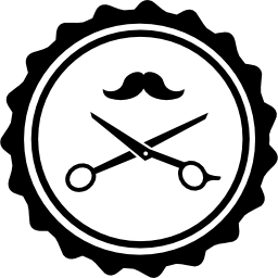 badge de salon de coiffure avec ciseaux et moustache Icône