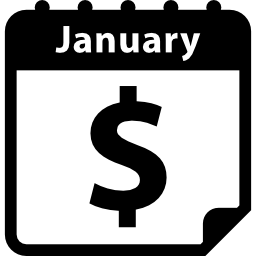 página de calendario de enero en el día de pago con signo de dólar icono
